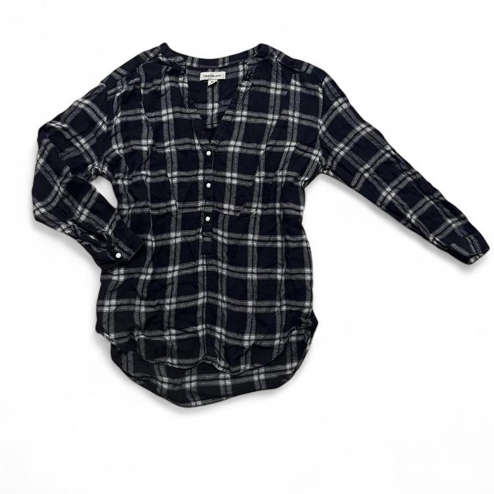 Calvin Klein Black and White Plaid Button-Up Shirt